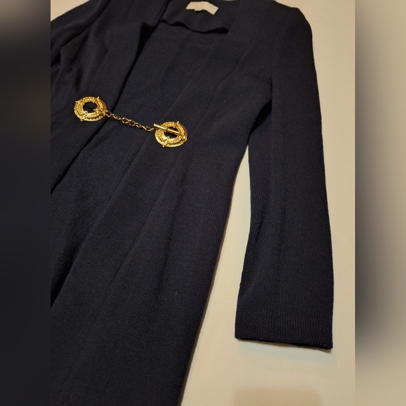 St. John Collection Santana Knit Longline Jacket Blazer Navy Gold Buttons Size 4 - Picture 3 of 16